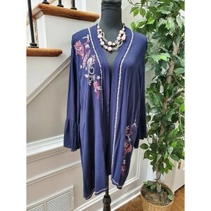 Knox Rose Women's Blue Rayon Long Sleeve Open Front Casual Cardigan Size Medium